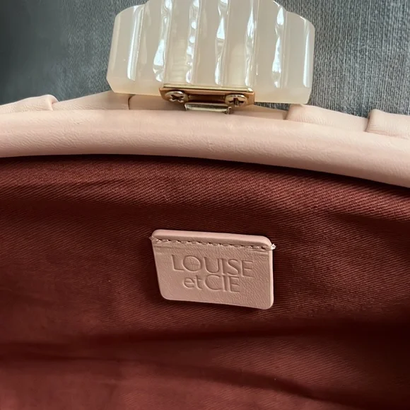 NWOT, LOUISE et CIE Loni Pleated Leather Clutch, Sculpted Clasp, Baguette Shape